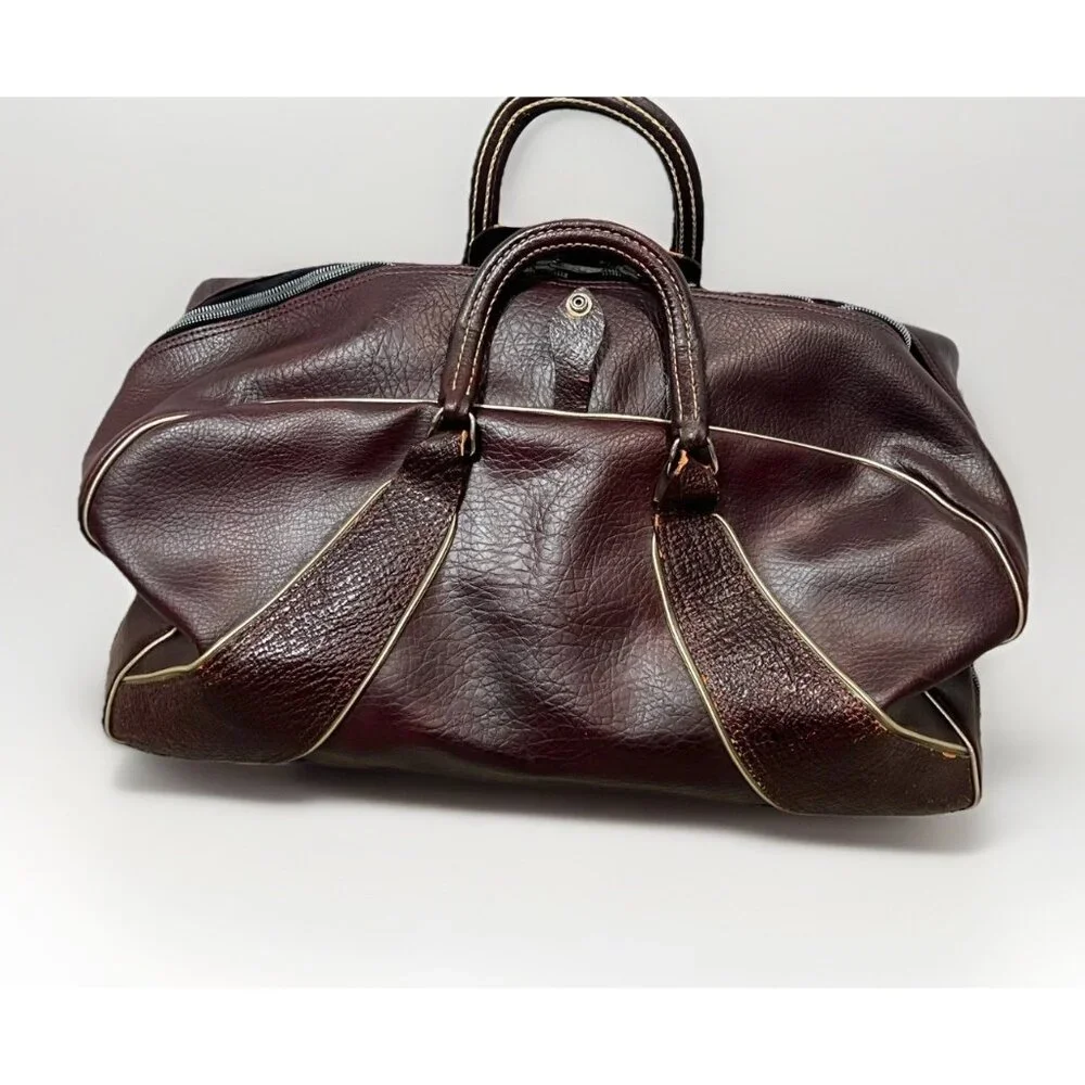 Vintage 1960s PGA Pro Golf Duffel Weekend Bag Burgundy Leather PRO ONLY USA